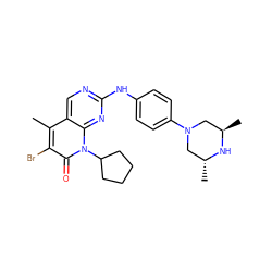 Cc1c(Br)c(=O)n(C2CCCC2)c2nc(Nc3ccc(N4C[C@@H](C)N[C@H](C)C4)cc3)ncc12 ZINC000168560657