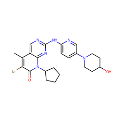 Cc1c(Br)c(=O)n(C2CCCC2)c2nc(Nc3ccc(N4CCC(O)CC4)cn3)ncc12 ZINC000013641667