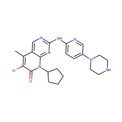 Cc1c(Br)c(=O)n(C2CCCC2)c2nc(Nc3ccc(N4CCNCC4)cn3)ncc12 ZINC000013641637