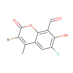 Cc1c(Br)c(=O)oc2c(C=O)c(O)c(F)cc12 ZINC000221057262