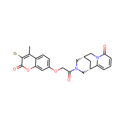 Cc1c(Br)c(=O)oc2cc(OCC(=O)N3C[C@@H]4C[C@H](C3)Cn3c4cccc3=O)ccc12 ZINC000008877331