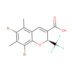 Cc1c(Br)c(C)c2c(c1Br)O[C@H](C(F)(F)F)C(C(=O)O)=C2 ZINC000217527590