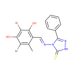 Cc1c(Br)c(O)c(Br)c(O)c1/C=N/n1c(-c2ccccc2)n[nH]c1=S ZINC000003043755