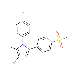 Cc1c(Br)cc(-c2ccc(S(C)(=O)=O)cc2)n1-c1ccc(F)cc1 ZINC000003814511