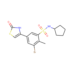 Cc1c(Br)cc(-c2csc(=O)[nH]2)cc1S(=O)(=O)NC1CCCC1 ZINC000299856836