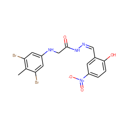 Cc1c(Br)cc(NCC(=O)N/N=C\c2cc([N+](=O)[O-])ccc2O)cc1Br ZINC000039775397