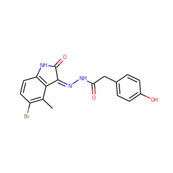 Cc1c(Br)ccc2c1/C(=N/NC(=O)Cc1ccc(O)cc1)C(=O)N2 ZINC000072177875