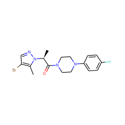 Cc1c(Br)cnn1[C@@H](C)C(=O)N1CCN(c2ccc(F)cc2)CC1 ZINC000002802229