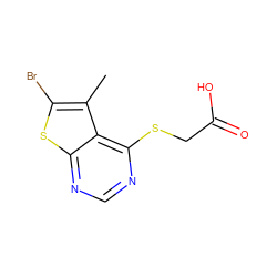 Cc1c(Br)sc2ncnc(SCC(=O)O)c12 ZINC000113835528