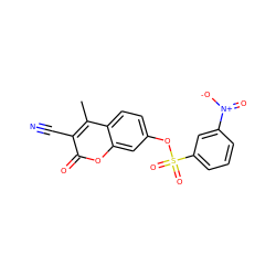 Cc1c(C#N)c(=O)oc2cc(OS(=O)(=O)c3cccc([N+](=O)[O-])c3)ccc12 ZINC001772627670