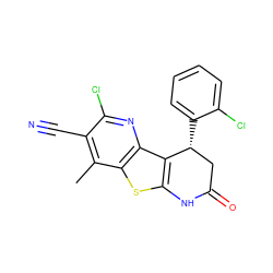 Cc1c(C#N)c(Cl)nc2c3c(sc12)NC(=O)C[C@H]3c1ccccc1Cl ZINC000045258836