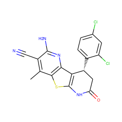 Cc1c(C#N)c(N)nc2c3c(sc12)NC(=O)C[C@H]3c1ccc(Cl)cc1Cl ZINC000045284589