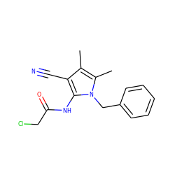 Cc1c(C#N)c(NC(=O)CCl)n(Cc2ccccc2)c1C ZINC000003440492