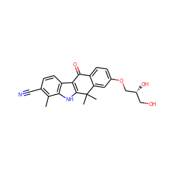 Cc1c(C#N)ccc2c3c([nH]c12)C(C)(C)c1cc(OC[C@H](O)CO)ccc1C3=O ZINC000114802924