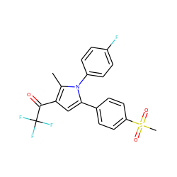 Cc1c(C(=O)C(F)(F)F)cc(-c2ccc(S(C)(=O)=O)cc2)n1-c1ccc(F)cc1 ZINC000003814545