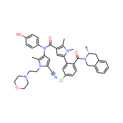 Cc1c(C(=O)N(c2ccc(O)cc2)c2cc(C#N)n(CCN3CCOCC3)c2C)cc(-c2cc(Cl)ccc2C(=O)N2Cc3ccccc3C[C@H]2C)n1C ZINC000261141013