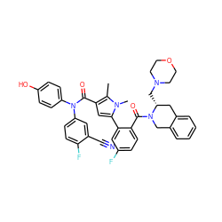 Cc1c(C(=O)N(c2ccc(O)cc2)c2ccc(F)c(C#N)c2)cc(-c2cc(F)ccc2C(=O)N2Cc3ccccc3C[C@H]2CN2CCOCC2)n1C ZINC000261101675