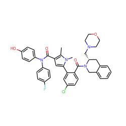 Cc1c(C(=O)N(c2ccc(O)cc2)c2ccc(F)cc2)cc(-c2cc(Cl)ccc2C(=O)N2Cc3ccccc3C[C@H]2CN2CCOCC2)n1C ZINC000261188962