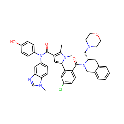 Cc1c(C(=O)N(c2ccc(O)cc2)c2ccc3c(c2)ncn3C)cc(-c2cc(Cl)ccc2C(=O)N2Cc3ccccc3C[C@H]2CN2CCOCC2)n1C ZINC000261162185