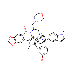 Cc1c(C(=O)N(c2ccc(O)cc2)c2ccc3c(ccn3C)c2)cc(-c2cc3c(cc2C(=O)N2Cc4ccccc4C[C@H]2CN2CCOCC2)OCO3)n1C ZINC000261190192