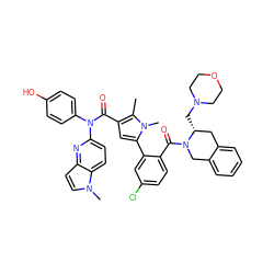 Cc1c(C(=O)N(c2ccc(O)cc2)c2ccc3c(ccn3C)n2)cc(-c2cc(Cl)ccc2C(=O)N2Cc3ccccc3C[C@H]2CN2CCOCC2)n1C ZINC000261141607