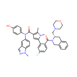 Cc1c(C(=O)N(c2ccc(O)cc2)c2ccc3c(cnn3C)c2)cc(-c2cc(F)ccc2C(=O)N2Cc3ccccc3C[C@H]2CN2CCOCC2)n1C ZINC000261128071