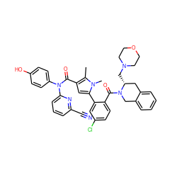 Cc1c(C(=O)N(c2ccc(O)cc2)c2cccc(C#N)n2)cc(-c2cc(Cl)ccc2C(=O)N2Cc3ccccc3C[C@H]2CN2CCOCC2)n1C ZINC000261114285