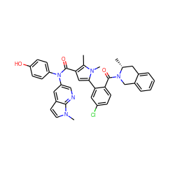 Cc1c(C(=O)N(c2ccc(O)cc2)c2cnc3c(ccn3C)c2)cc(-c2cc(Cl)ccc2C(=O)N2Cc3ccccc3C[C@H]2C)n1C ZINC000261184764