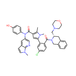 Cc1c(C(=O)N(c2ccc(O)cc2)c2cnc3c(ccn3C)c2)cc(-c2cc(Cl)ccc2C(=O)N2Cc3ccccc3C[C@H]2CN2CCOCC2)n1C ZINC000261169300