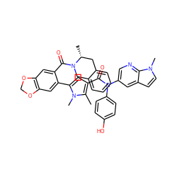 Cc1c(C(=O)N(c2ccc(O)cc2)c2cnc3c(ccn3C)c2)cc(-c2cc3c(cc2C(=O)N2Cc4ccccc4C[C@H]2C)OCO3)n1C ZINC000261189364