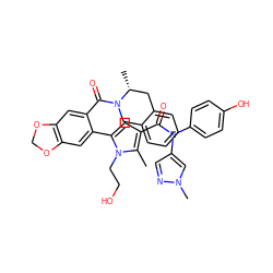 Cc1c(C(=O)N(c2ccc(O)cc2)c2cnn(C)c2)cc(-c2cc3c(cc2C(=O)N2Cc4ccccc4C[C@H]2C)OCO3)n1CCO ZINC000261162749