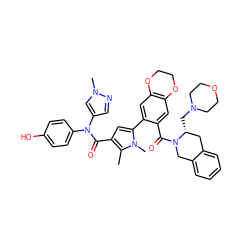 Cc1c(C(=O)N(c2ccc(O)cc2)c2cnn(C)c2)cc(-c2cc3c(cc2C(=O)N2Cc4ccccc4C[C@H]2CN2CCOCC2)OCCO3)n1C ZINC000261071551