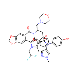 Cc1c(C(=O)N(c2ccc(O)cc2)c2cnn(C)c2)cc(-c2cc3c(cc2C(=O)N2Cc4ccccc4C[C@H]2CN2CCOCC2)OCO3)n1CC(F)F ZINC000261135387