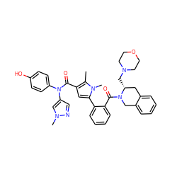 Cc1c(C(=O)N(c2ccc(O)cc2)c2cnn(C)c2)cc(-c2ccccc2C(=O)N2Cc3ccccc3C[C@H]2CN2CCOCC2)n1C ZINC000261073313