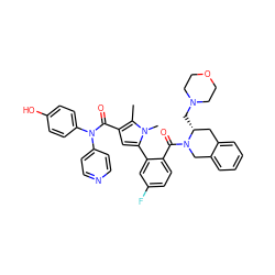 Cc1c(C(=O)N(c2ccncc2)c2ccc(O)cc2)cc(-c2cc(F)ccc2C(=O)N2Cc3ccccc3C[C@H]2CN2CCOCC2)n1C ZINC000261193295