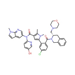 Cc1c(C(=O)N(c2cnc3c(ccn3C)c2)c2ccc(O)cn2)cc(-c2cc(Cl)ccc2C(=O)N2Cc3ccccc3C[C@H]2CN2CCOCC2)n1C ZINC000261084253