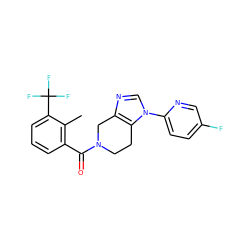 Cc1c(C(=O)N2CCc3c(ncn3-c3ccc(F)cn3)C2)cccc1C(F)(F)F ZINC000225998866