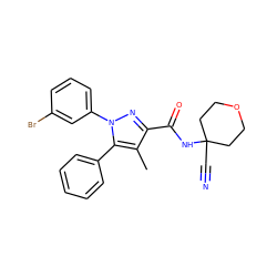 Cc1c(C(=O)NC2(C#N)CCOCC2)nn(-c2cccc(Br)c2)c1-c1ccccc1 ZINC000071329034