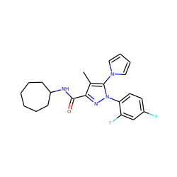 Cc1c(C(=O)NC2CCCCCC2)nn(-c2ccc(F)cc2F)c1-n1cccc1 ZINC000045285034