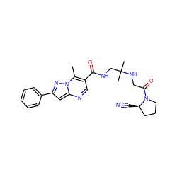 Cc1c(C(=O)NCC(C)(C)NCC(=O)N2CCC[C@H]2C#N)cnc2cc(-c3ccccc3)nn12 ZINC000073199452