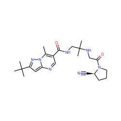 Cc1c(C(=O)NCC(C)(C)NCC(=O)N2CCC[C@H]2C#N)cnc2cc(C(C)(C)C)nn12 ZINC000073199450