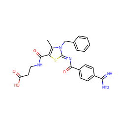 Cc1c(C(=O)NCCC(=O)O)s/c(=N\C(=O)c2ccc(C(=N)N)cc2)n1Cc1ccccc1 ZINC000025982760