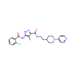 Cc1c(C(=O)NCCC2CCN(c3ccncc3)CC2)n[nH]c1NC(=O)c1ccccc1Cl ZINC000028711970