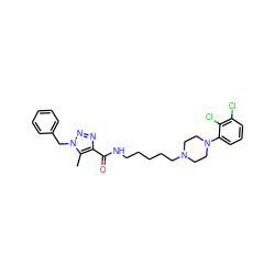 Cc1c(C(=O)NCCCCCN2CCN(c3cccc(Cl)c3Cl)CC2)nnn1Cc1ccccc1 ZINC000028604018