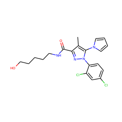 Cc1c(C(=O)NCCCCCO)nn(-c2ccc(Cl)cc2Cl)c1-n1cccc1 ZINC000066258380