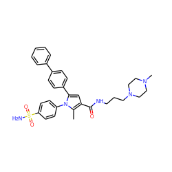 Cc1c(C(=O)NCCCN2CCN(C)CC2)cc(-c2ccc(-c3ccccc3)cc2)n1-c1ccc(S(N)(=O)=O)cc1 ZINC000064513728