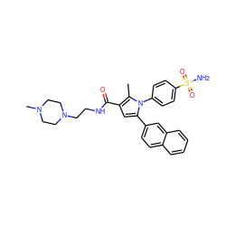 Cc1c(C(=O)NCCN2CCN(C)CC2)cc(-c2ccc3ccccc3c2)n1-c1ccc(S(N)(=O)=O)cc1 ZINC000064526950