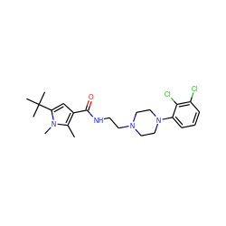 Cc1c(C(=O)NCCN2CCN(c3cccc(Cl)c3Cl)CC2)cc(C(C)(C)C)n1C ZINC000058563777