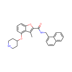 Cc1c(C(=O)NCc2cccc3ccccc23)oc2cccc(OC3CCNCC3)c12 ZINC000095553430