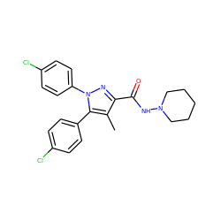 Cc1c(C(=O)NN2CCCCC2)nn(-c2ccc(Cl)cc2)c1-c1ccc(Cl)cc1 ZINC000013472848